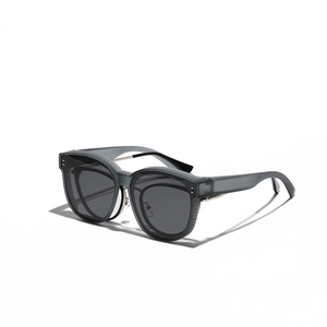 Modern grey transparent square frame TR90 polarized sunglasses with black lenses