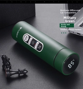 Detail of army green 304 stainless steel thermos with LED smart temperature display lid