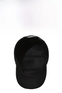 Detail view showing breathable mesh lining inside the black cotton flat top military cap