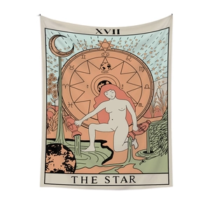 Nahaufnahme vom Tarot-Wandteppich Stern mit feiner Stoffstruktur und Astrologie-Symbolen
