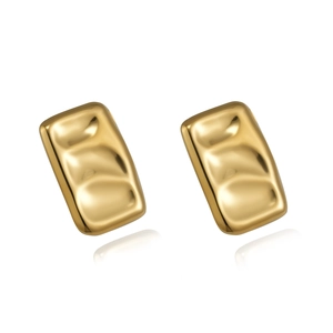 Irregular 18k gold plated stainless steel square stud earrings with wavy texture