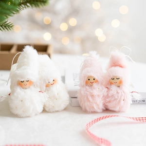 Christmas Angel Plush Hanging Ornaments Knitted Gnome Dolls With Wooden Face Decorations For Xmas Tree Festive Home Decor