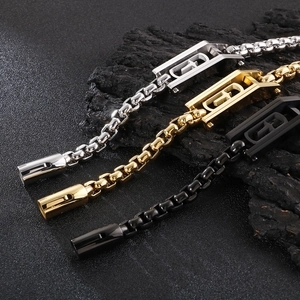 Hip hop geometric square chain bracelet with 18K gold plating for men in three colors