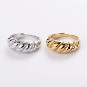 18K gold plated stainless steel rings featuring a trendy twisted tire pattern design