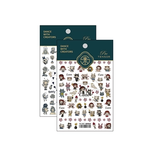 5D embossed dark cat theme nail art stickers set with cartoon illustrations and packaging