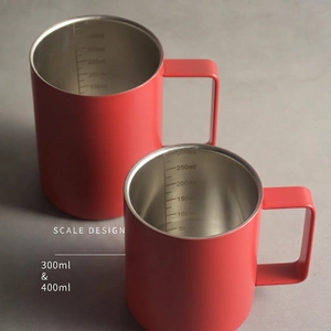 Nordic matte red 316 stainless steel coffee mugs with internal measurement scales