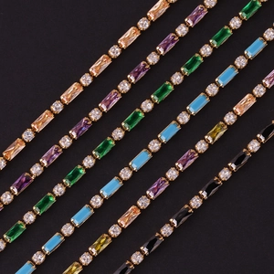Colorful zircon jewelry set with gold chains and multi-colored rectangle gemstones