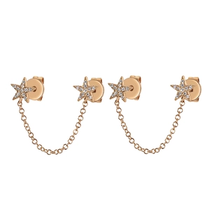 Elegant rose gold star earrings with chain fringe and pavé cubic zirconia inlay