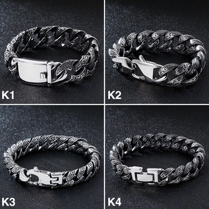 Retro Cuban Link Bracelet 316L Stainless Steel Carved Pattern Hip Hop Jewelry For Men