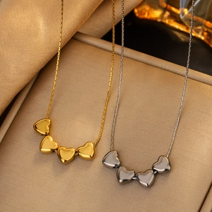 Heart Pendant Necklace 304 Stainless Steel Interconnected Hearts High Polish Sweet Princess Style For Women