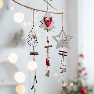 Christmas Hanging Ornaments Wooden Nordic Style Laser Cut Hollow Reindeer Star Tree Decoration For Home Holiday Party
