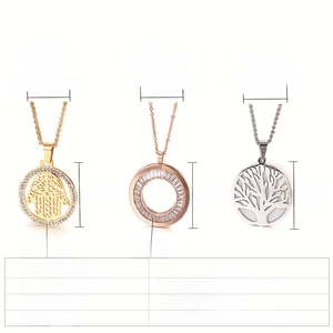 Detailed specs of Hamsa, circle and Tree of Life stainless steel pendants with weight info