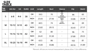 Detailed size chart for Y2K tube top tiered mini dress showing measurements in CM and inches