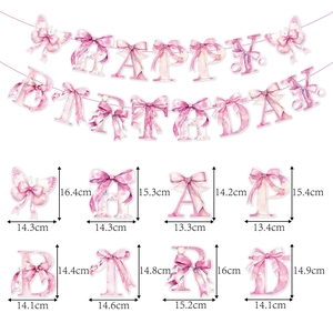 Pink watercolor butterfly HAPPY BIRTHDAY banner set with size details and party decorations