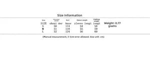 Detailed size chart with measurements for the women's leopard print faux fur jacket