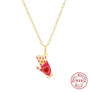 925 Sterling Silver Pink Heart Evil Eye Drip Oil Palm Pendant Zirconia Necklace For Women Vintage Geometric Clavicle Chain Jewelry