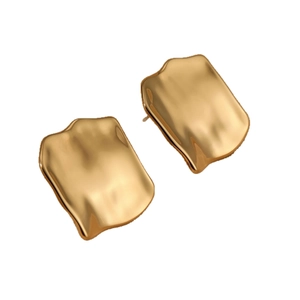 Minimalist golden irregular square earrings with a textured hammered finish for women
