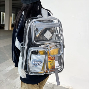 Zaino trasparente in PVC impermeabile con bordo grigio ad alta capacità per viaggi