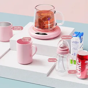 Scaldatazze rosa con display LED digitale e compatibilità con tazze di vari materiali