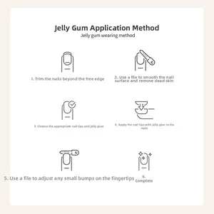 Visual guide showing step-by-step application of jelly glue for press-on nails