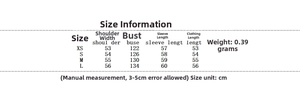 Size chart for polka dot jacket and shorts set with chest and sleeve measurements