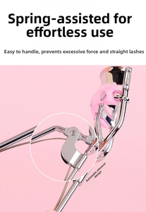 Detail view of the stainless steel eyelash curler showing the automatic spring mechanism
