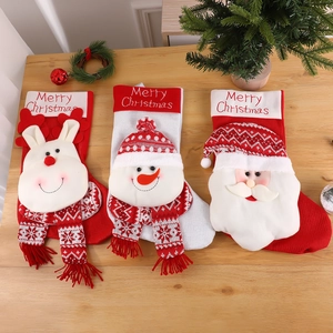 Chaussettes De Noël Tricotées Peluche Dessin Animé Père Noël Bonhomme De Neige Renne Cheminée Arbre Décoration Cadeau