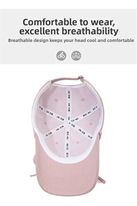 Detail of light pink baseball cap interior with reinforced seams and breathable cotton fabric