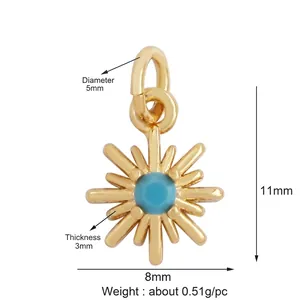 Mini star pendant with blue bead in gold-plated copper, size 11x8mm for DIY jewelry