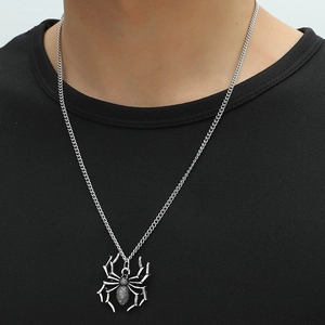 Gothic Spider Pendant Necklace Alloy Stainless Steel Vintage Punk Halloween Horror Jewelry For Men Women