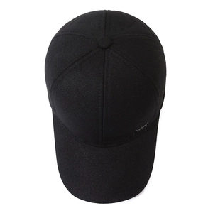 Men's winter black cotton baseball cap with ear flaps and warm fleece lining