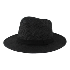 Cappello fedora di paglia nero classico da uomo con tesa larga per la protezione solare