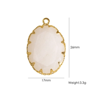Detail view of oval gemstone pendant with 26x17mm dimensions and gold plated frame