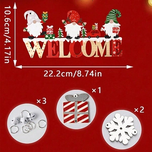 Detailed view of wooden Welcome sign with bells and snowflakes for Christmas decor
