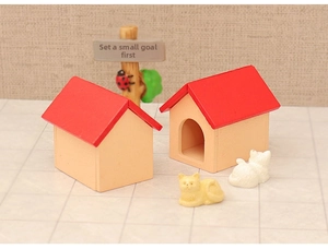 Miniature dollhouse cat house set with resin kitten figurines for DIY garden decoration