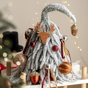 Mini sapin de Noël floqué de neige avec pointe courbée et ornements de fête