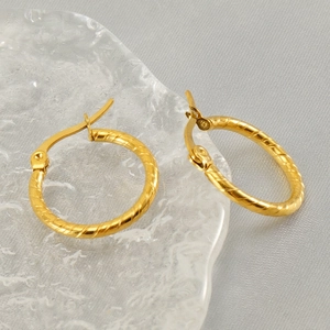 Minimalist Hoop Earrings Stainless Steel 18K Gold Plated Twisted Texture Spiral Geometric Fashion Jewelry For Women