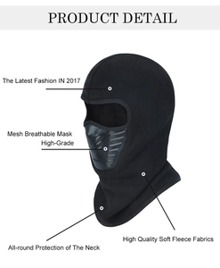 Detail showing the breathable mesh mouth filter and warm fleece neck gaiter on a balaclava