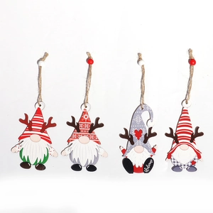 Set of 4 Christmas wooden gnome ornaments with reindeer antlers on white background