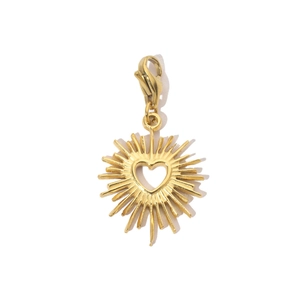 Pendente dorato a raggio di sole con cuore traforato e chiusura a moschettone
