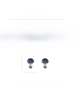 Detailed view of spherical rhinestone earrings with size specs and silver pin components