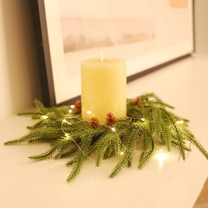 Artificial Christmas Pine Needle Wreath With LED Lights And Natural Pine Cones For Table Or Wall Hanging Decoration