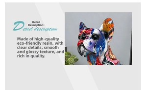 Detailed view of colorful graffiti resin bulldog statue with eco-friendly smooth finish