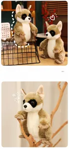 Macro detail of plush lemur toy with realistic brown fur climbing on a branch