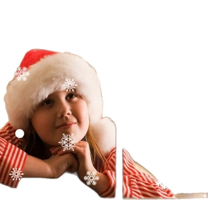 Christmas snowflake window sticker featuring a custom portrait of a girl in a Santa hat