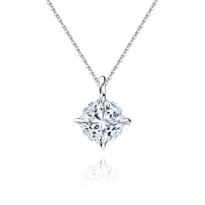 Elegant S925 sterling silver necklace with a square 8mm zircon pendant on white background