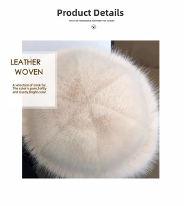 Macro shot of white woven mink fur texture on a thick winter hat with plush detail