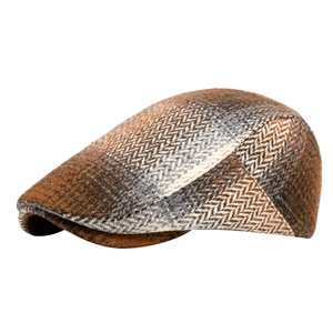 Béret classique à chevrons en tweed marron et gris avec un style vintage anglais