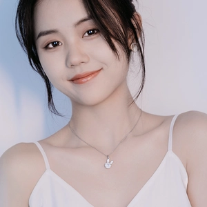 Fashion titanium steel pearl necklace with a cute rabbit pendant for women