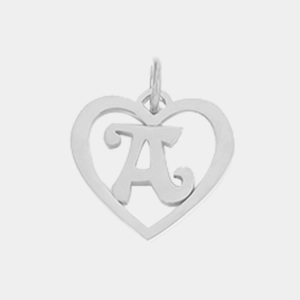 Pendaglio a cuore in argento lucido con lettera A maiuscola traforata e anello superiore